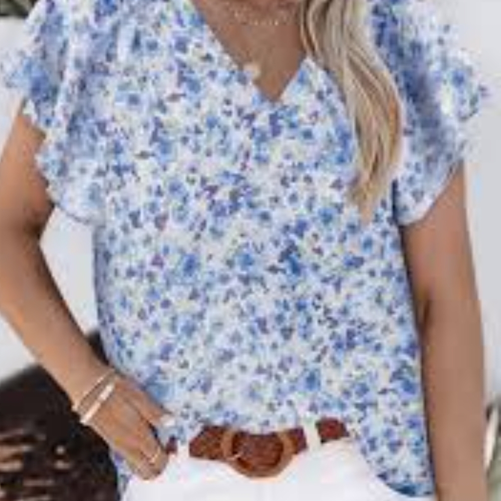 Chic Blue Floral Blouse for Women By Shewin